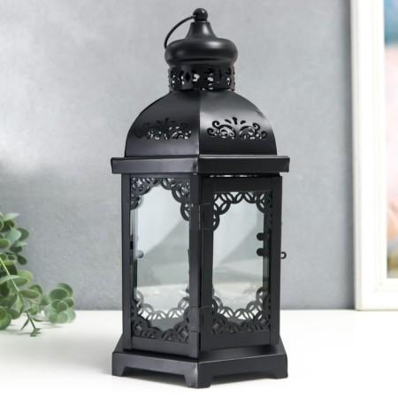 Climber Metal, glass "Lantern - Blooming monograms" D -10 cm black 13.5x15x29 cm-5