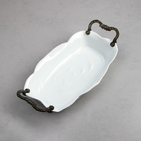 Dish "Rose", 1.8 l, rectangular, gold stroke, porcelain, Iran-2