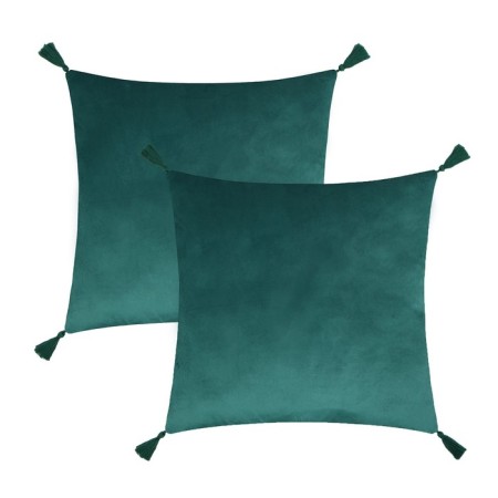 A set of decorative pillowcases Ethel with brushes, green color, 45x45 cm - 2 pcs, polyester, velor