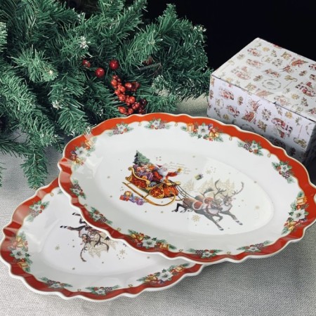 A set of 2 oval dishes Lenardi, 35.5 cm, New Year's print