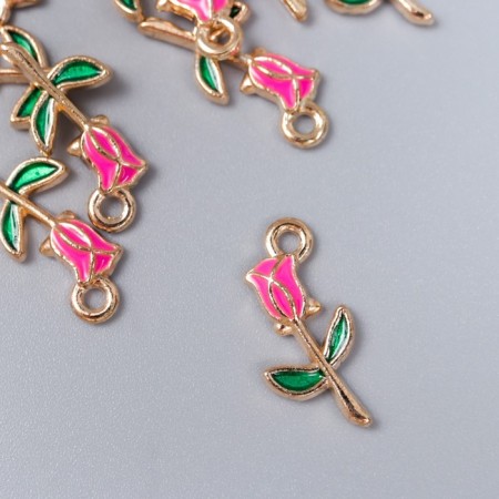 Decor for creativity metal, enamel "Rose on the stem" Pink 1.8x1 cm