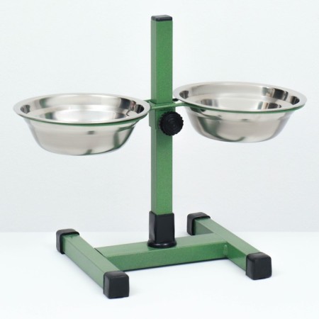Stand with bowls, 2 x 500 ml, height 30 cm, collapsible, green-1