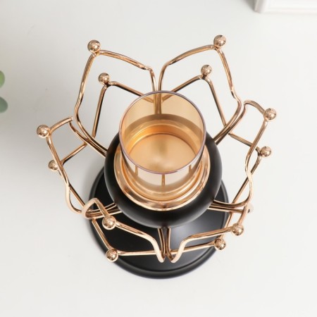 Summary Metal for 1 candle "open bud" gold, black 20.5x11.5x11.5 cm-3