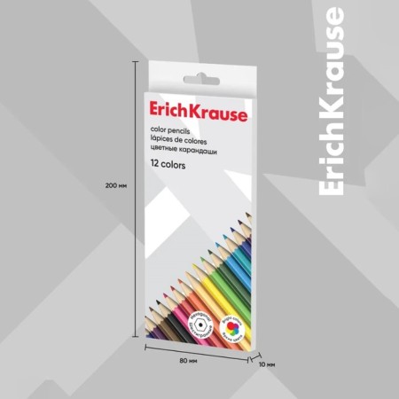 Pencils 12 colors Erichkrause Basic, wood, hexagonal, 2.6 mm barrels, cardboard packaging, euro suspension-4