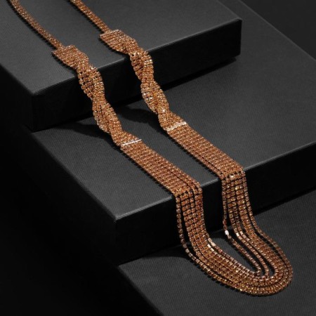 Set 2 objects: earrings, necklace "ice" pigtail, color gold, 80 cm-1