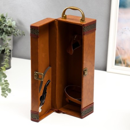 Casket Wood, leatherette to the bottle "Winel" Open 34.5x11.5x12 cm-2