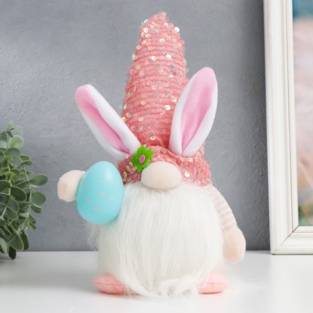Doll Interior Light "Gnome in a cap with bunny ears, sequins" Pink 30x8x8 cm-1
