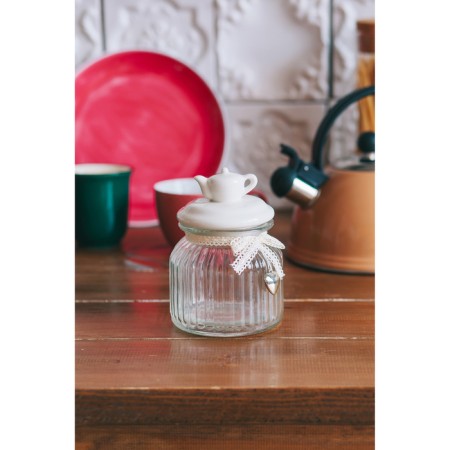 Glass Bank for bulk products with ceramic lid "Tea Conversations", 700 ml, 10.7 × 17 cm, white color-7