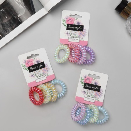 Hair elastic band "Spring" (set 4 pcs) gloss overflows, D-3.8 cm, mix-1