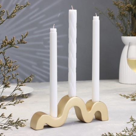 Summary "Waves" for three candles from gypsum, 23.5x3.5x8cm, gold