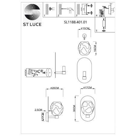 Sconces st. SL1188.401.01. Idesia. 1x40 W, E14, 17x30 cm, black color-6