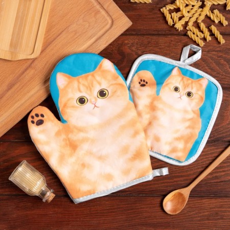 Kitchen set 2 segments of the share of the cat "Murka", a severity 17x17 cm, mittens 24x18 cm, 100% p/e