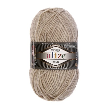Yarn "Superlana Midi" 25% wool, 75% acrylic 170m/100g (152 beige melange)-1