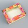 The box is folding, the lid is, "flowers", 16.5 x 12.5 x 5.2 cm with a window