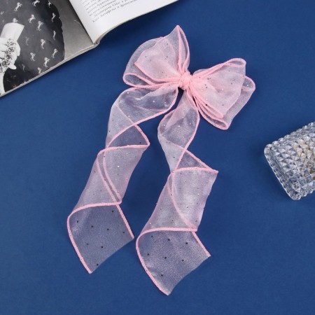 Hair clip "Schoolgirl" bow point, 12x30 cm, pink-1