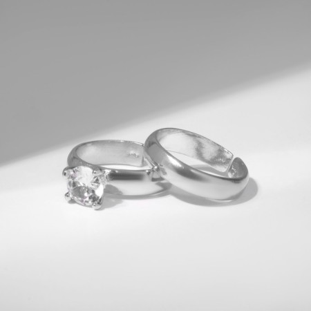 Set of rings 2 pieces of "classic" crystal, white color in silver, dimensionless-1