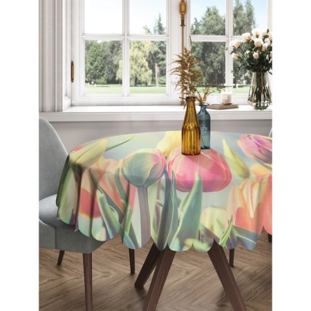The tablecloth "Spring tulips", round, Saten, d = 150 cm