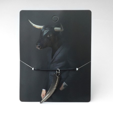 Unisex "Fang", color black silver on a black lace, 42 cm