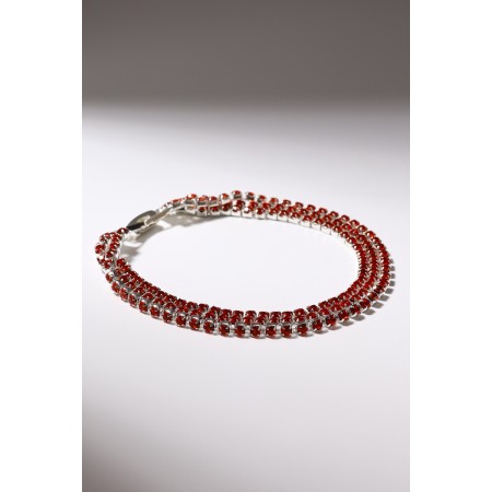 Bracelet with rhinestones "shining" three rows, red color in silver, 18 cm-1