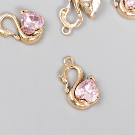 Decor for creativity metal, rhinestones "Swan with pink stone" 2x1.2 cm
