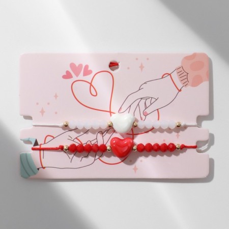 Bracelet-reinforcing “thread red thread” set 2 pcs., Heart, red-white color-2