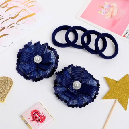 Hair set "Classic" (2 clamps, 4 elastic bands) Pearl, blue-1
