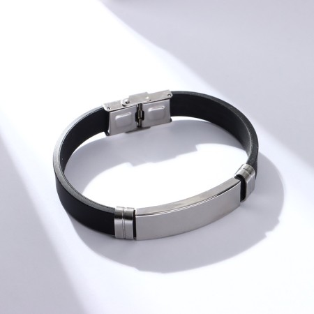 Unisex Bracelet "Style" smoothness, black color with silver, 20.5 cm-1
