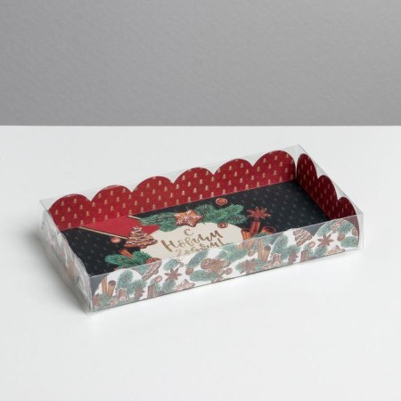 Box for confectionery products with PVC Cinnamon cover, 10.5 x 21 x 3 cm, new year-1