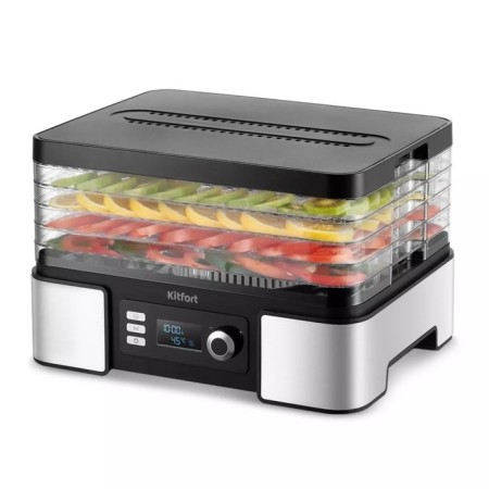 Drywall for vegetables and fruits KitFort KT-1957, 450 W, 5 tiers, timer, silver-black