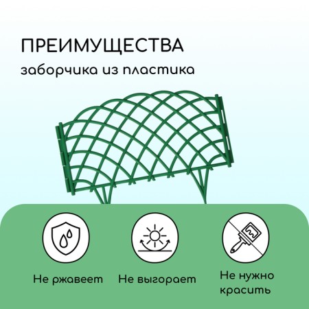 Decorative fence, 34 × 270 cm, 6 sections, plastic, green, "diadem"-3