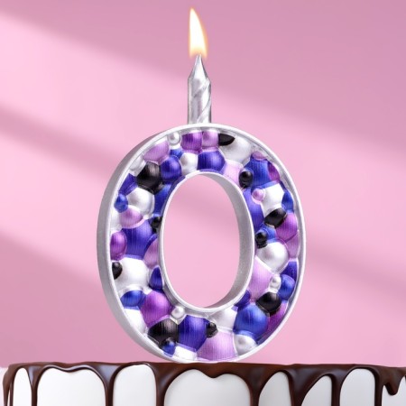 Candle for the cake "Bubbles", number "0", 10 cm, silver