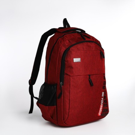 Youth backpack with a zipper, 4 pockets, burgundy color-2