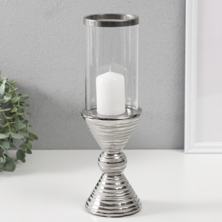 Ceramics candlestick, glass for 1 candle "Poster. Zebra" d = 7.5 cm silver 9.5x9.5x29 cm-3