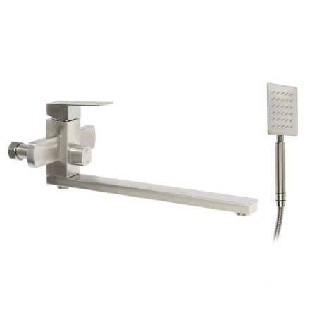 Zein bath mixer, square, pour 35 cm, with a shower set, stainless steel, satin-4
