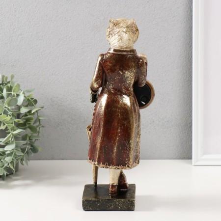 Polystone souvenir with a clock "White Tiger in a camisole with an umbrella" 9.5x9.5x30.5 cm-2