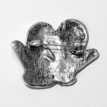 New Year! New Year's Brooch "mittens" with snowflakes, red-white color in black silver-3