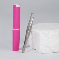 Pinzet begged, narrow, 9 cm, in case, color mix