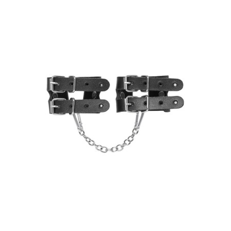 Pecado BDSM bracelets, two straps, genuine leather, black-2