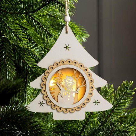 Christmas tree toy "Christmas tree with a snowman", from batteries, a glow of warm white
