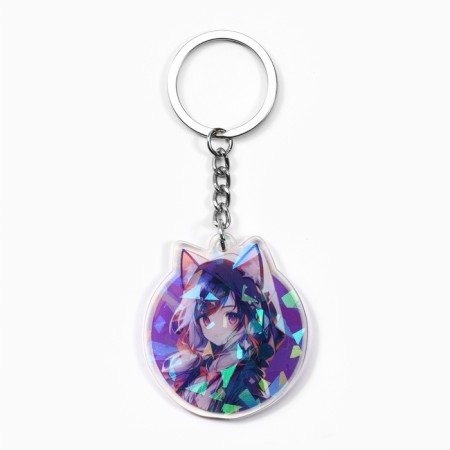 Key keychain holographic "cat", 5 x 4.5 cm-1