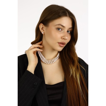 Set 2 objects: chocker, earrings "celebration" trio, white-golden color, 30 cm-1