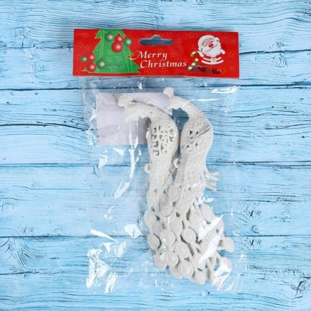 Christmas tree decoration "Peacock" (set 2 pcs) 5.5x16 cm, white-1