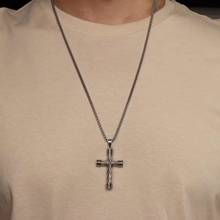 Unisex "Cross" Weaving, Color Black Silver, 60 cm-1