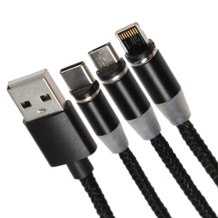 Luazon LN-6, MicroUSB/Type-C/Lightning-USB, 1 A, 1 m, magnetic connector,