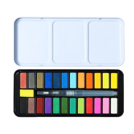 Watercolor paints, in cuvettes, with a brush, 24 colors