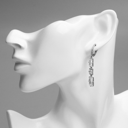 Earrings with rhinestones Xuping Dreams, white color in silver-2