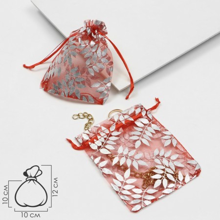 Gift bag "branches" 10 × 12, red color with silver-1