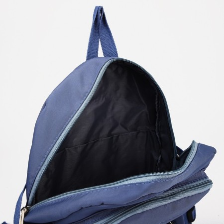 A backpack with a zipper, 3 outer pockets, blue color-3