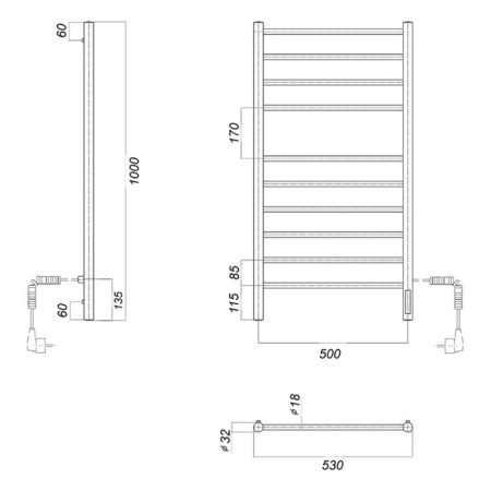 Domoterm electric heated towel rail "Medea" P10, 500x1000 mm, right, chrome-4