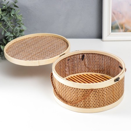Bamboo Bamboo Casket "Round" with a cord 10x22x22 cm-3
